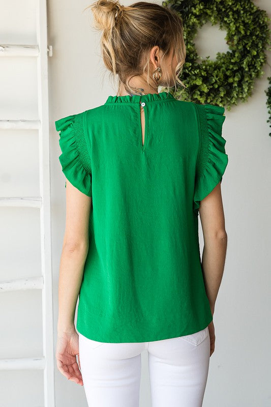 4-H green Women’s ruffle sleeve top