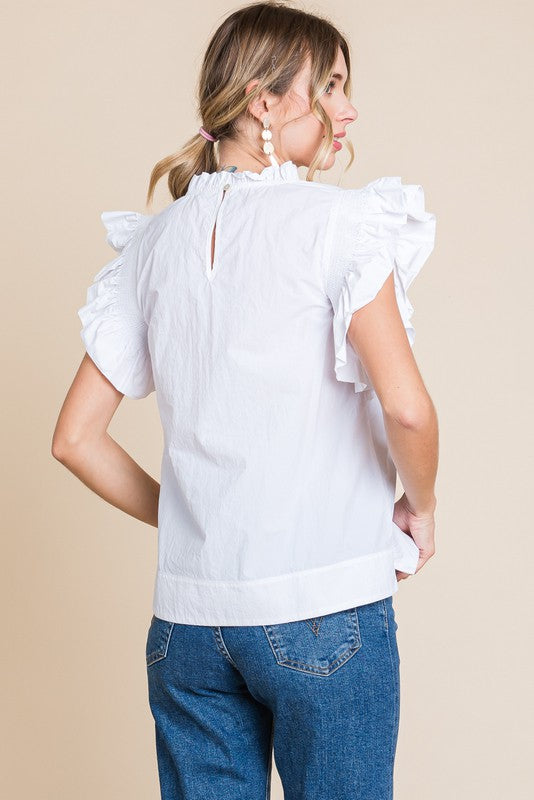 4-H white women’s ruffle sleeve top