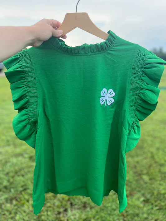 4-H green Women’s ruffle sleeve top