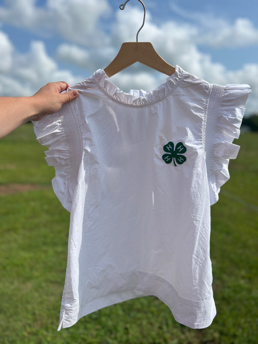 4-H white women’s ruffle sleeve top