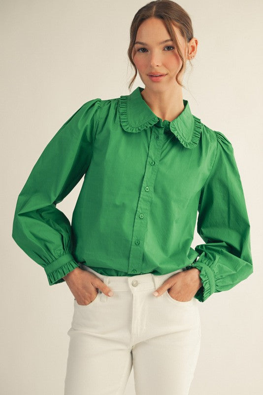 4-H Green Peter Pan Collar button up