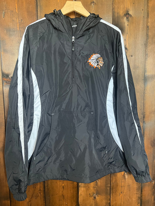 Adult black/white 1/4 zip hooded pull over
